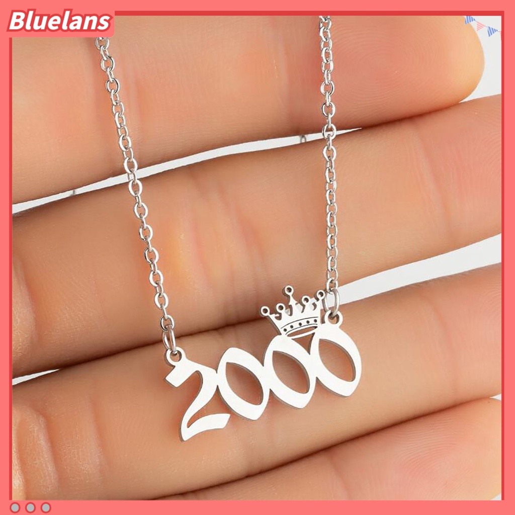 [BLS] Liontin Angka Tahun Kalung Mahkota Stainless Steel Rantai Indah Wanita Kalung Hadiah Ulang Tahun