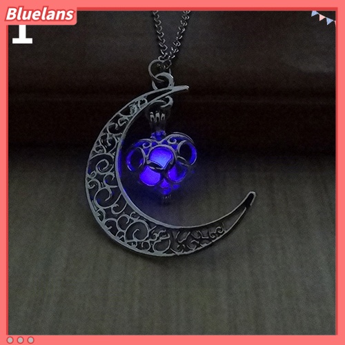 [BLS] Bulan Bersinar Pirus Liontin Pesona Perhiasan Rantai Kalung Hadiah Halloween