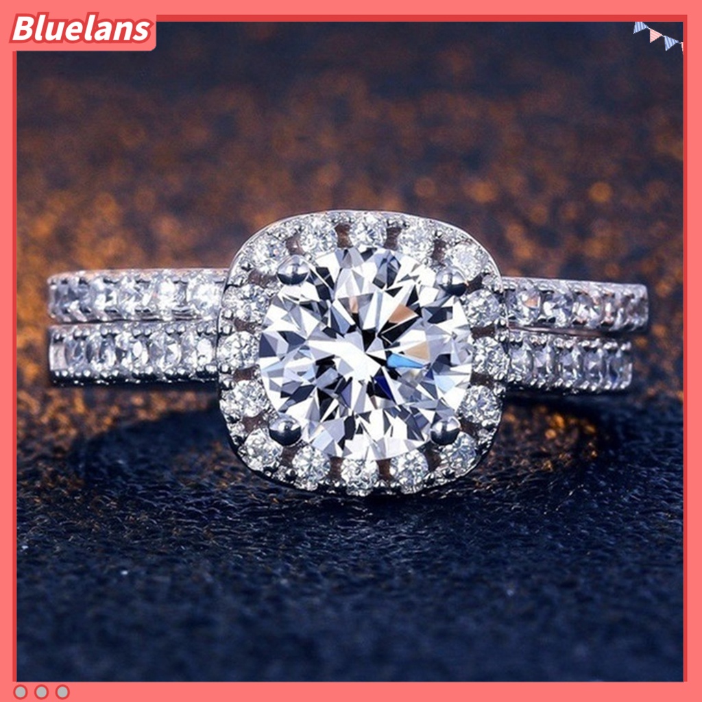 [BLS] 1pasang Cincin Couple Geometris Persegi Berlian Imitasi Perhiasan Indah Terang Kilau Cincin Untuk Pernikahan