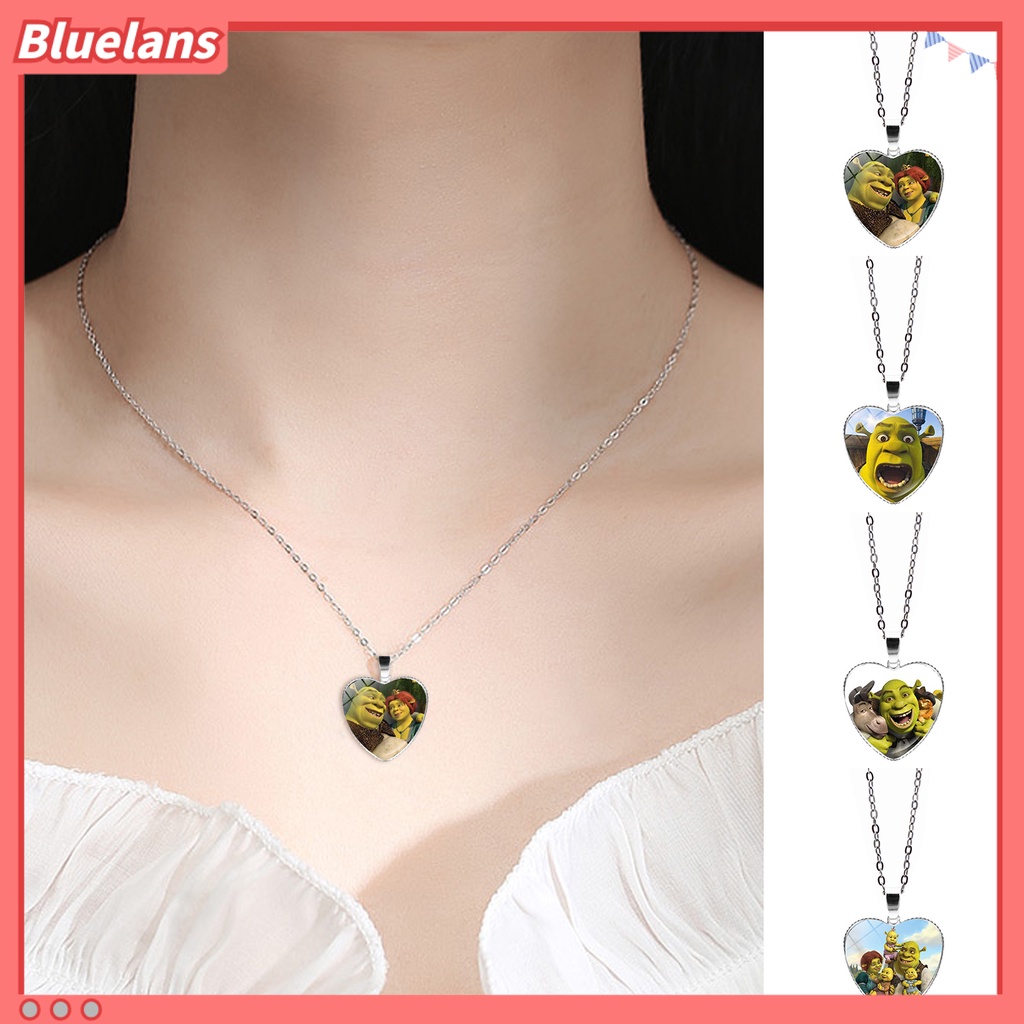 [BLS] Liontin Kalung Hati Motif Kartun Shrek Perhiasan Kilau Cerah Kalung Dapat Disesuaikan Untuk Ulang Tahun