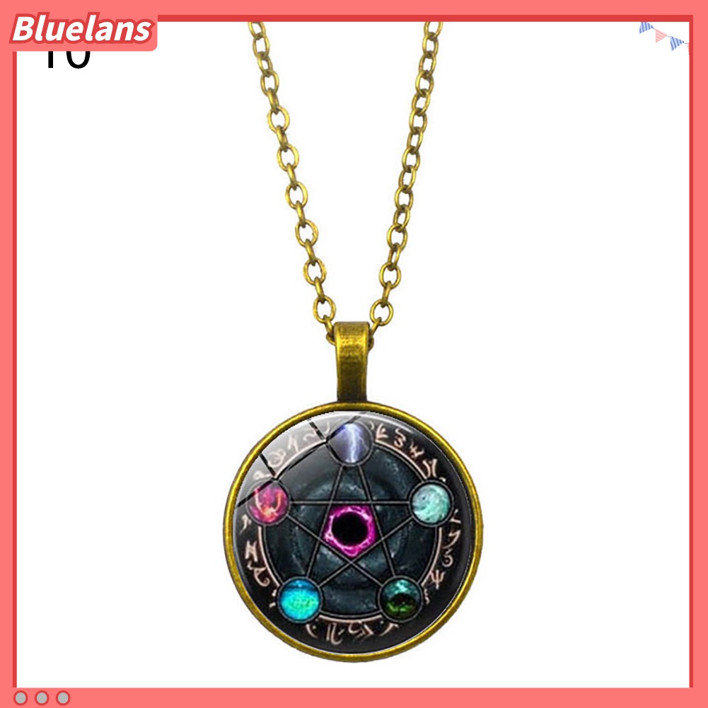 [BLS] Unisex Pentacle Constellation Zodiak Kaca Cabochon Pesona Kalung Wicca Jewelry