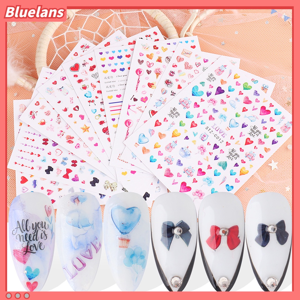 [BLM] Stiker Nail Art Lovely Cute PET Valentine Hiasan Tips Nail Art Berbentuk Hati Untuk Pasangan