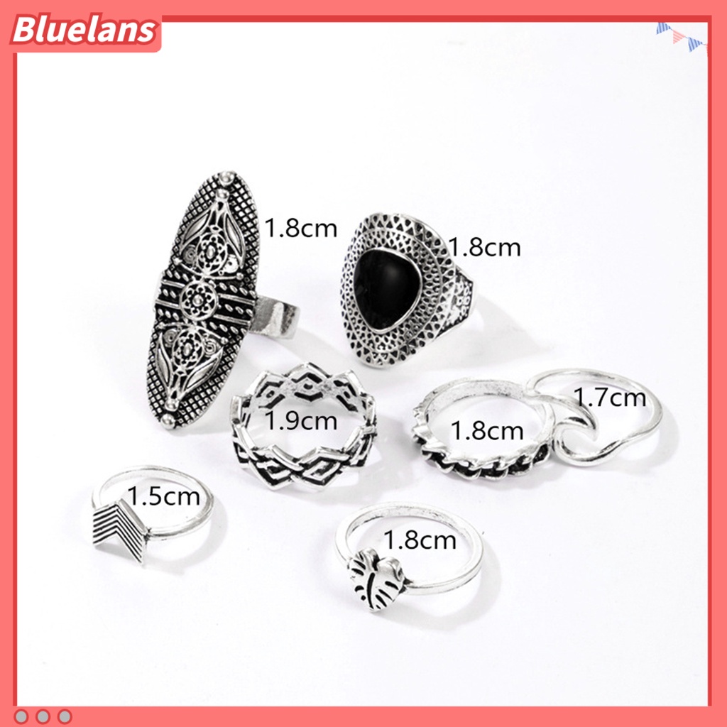 [BLS] 7pcs Cincin Bohemian Wanita Anti Tarnish Geometris Permata Imitasi Jari Cincin Set Perhiasan Untuk Pesta