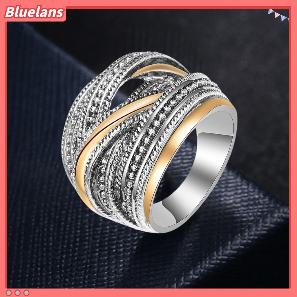 [BLS] Band Cincin Pengerjaan Indah Aplikasi Lebar Alloy Geometris Antik Jari Cincin Untuk Pakaian Sehari-Hari