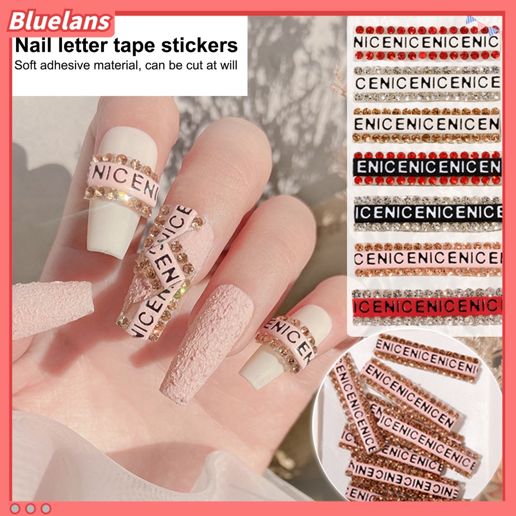 [BLM] 12pcs Manicure Decal Anti Jatuh Eye-catching Mudah Di Aplikasikan Hiasan Nail Art Huruf Glitter Unik Untuk Kecantikan Kuku