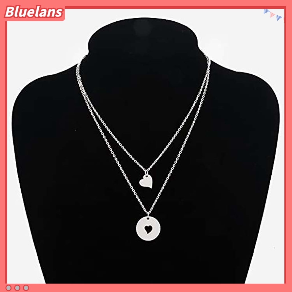 [BLS] 1pc/1 Set Liontin Kalung Beberapa Layer Finishing Terang Hollowed Heart Pendant Berbentuk O Rantai Leher Dekorasi Perhiasan Geometris Kalung Stainless Steel Untuk Pesta