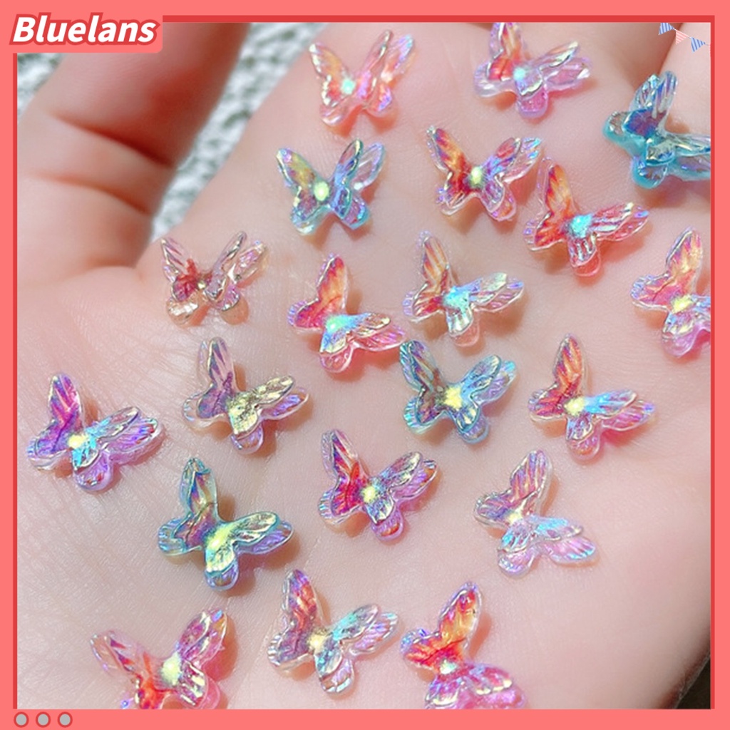 [BLM] 8pcs Nail Rhinestone Indah DIY Ornamen Kuku Kupu-Kupu Lapisan Ganda Ringan Untuk Wanita