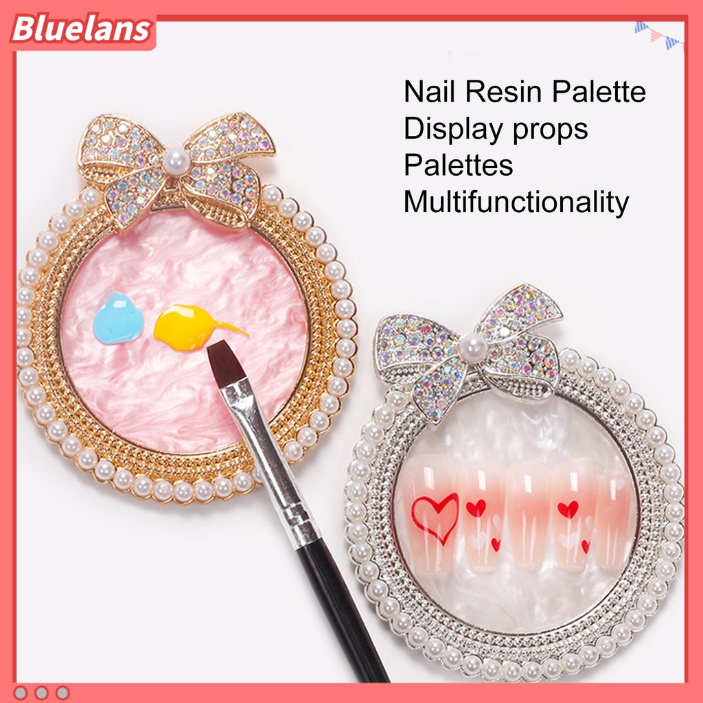 [BLM] Nail Art Palette Bow-knot Ornamen Permukaan Berkilau Daya Tahan Tinggi Mudah Dibersihkan Resin Imitasi Mutiara Trim Display Tray Gel Mix Palet Untuk Salon Kuku