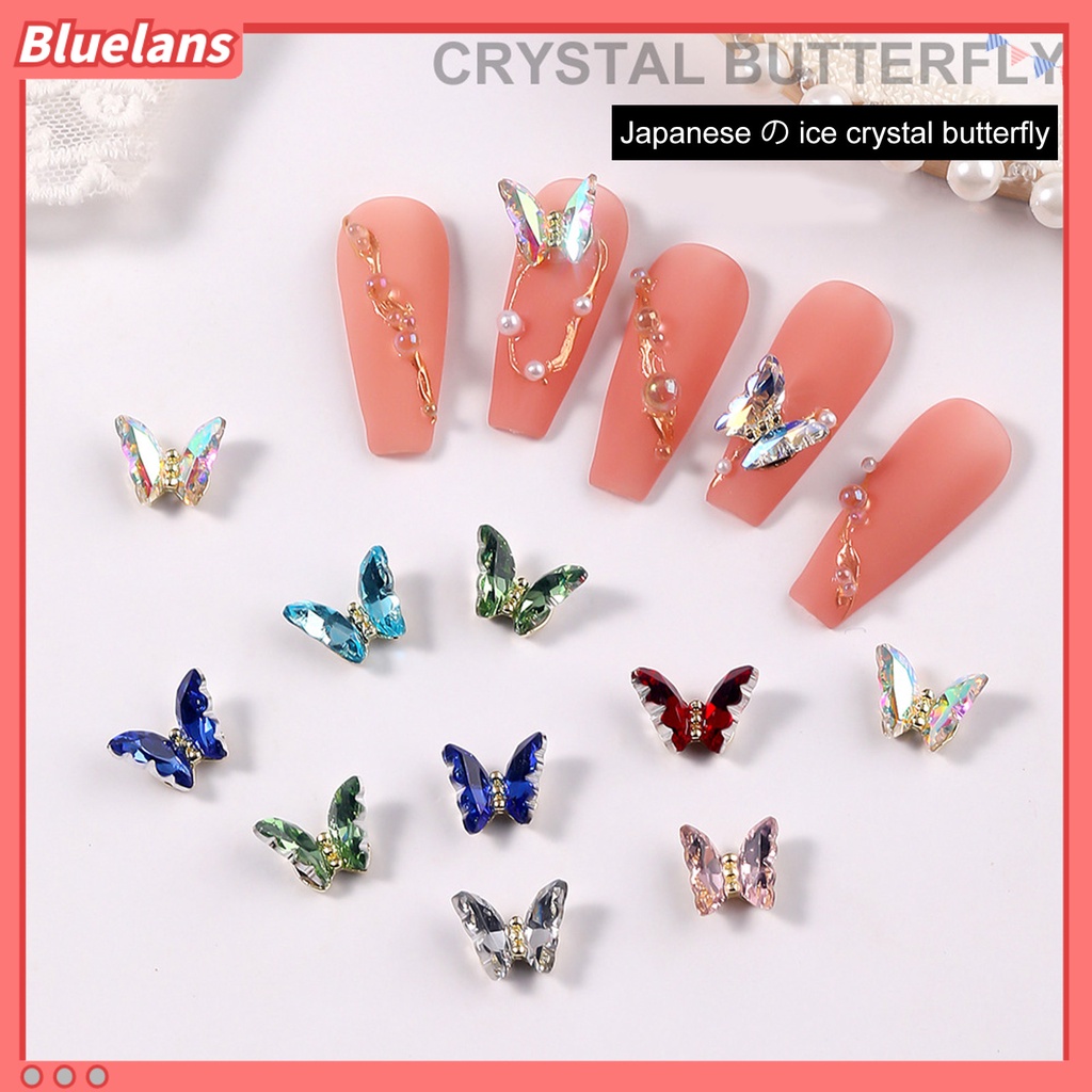 [BLM] 10pcs Nail Art Decor Bersinar Tiga Dimensi Gloss Tidak Luntur DIY Kristal Imitasi Manicure Craft Butterfly Nail Charm Nail Salon Supply