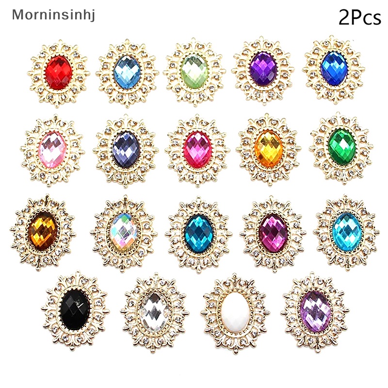 Mornin 2 Pcs Alloy Fashionable Acrylic Metal Diamond Tombol Perlengkapan Jahit Tangan DIY Pakaian Gelang Kalung Aksesoris id