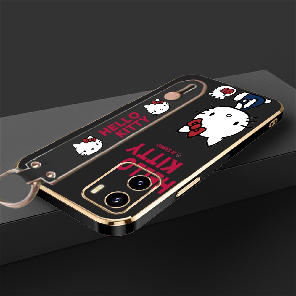 Kartun kitty Case Realme 10 4G 9i 7i 8i 5i 6i C17 C31 Realme8 5G 8 Pro Realme 5 Pro 7Pro Narzo 50 C55 C3 Fashion Stand Holder Lipat Mewah Plating Karet Soft Cover