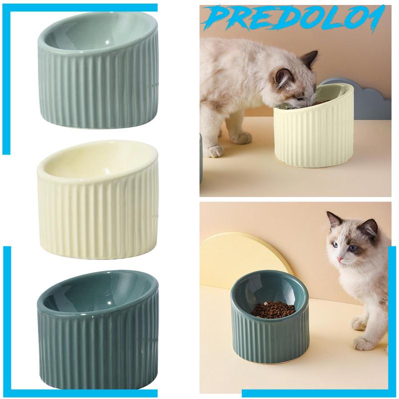 [Predolo1] Pet Feeder Easy Wash Anti Slip Anjing Kecil Keramik Miring Elevated Cat Bowl