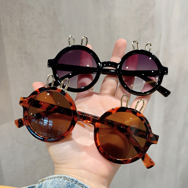 (YUZHU) Kacamata Hitam Kartun Telinga Kelinci Logam Untuk Anak-Anakfashion Bingkai Bulat Warna Permen Kerai Sunglasses Baby