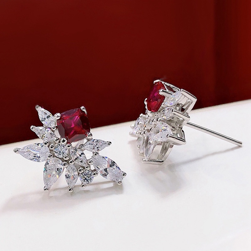 Indah Merah Cubic Zirconia Wanita Anting Ear Stud Piercing Mewah Elegan Lady's Earrings Untuk Pesta Perhiasan Fashion Baru