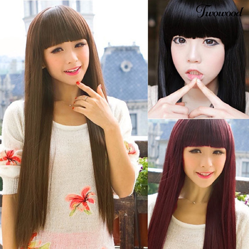 Twowood Wig Natural Soft Long Hair Extension Berbagai Warna Wig Cosplay Untuk Pakaian Sehari-Hari