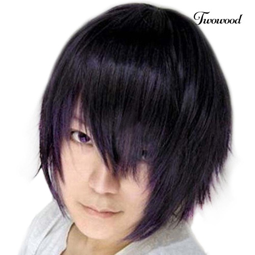 Twowood Fashion Pria Wig Pendek Cosplay Pesta Kostum Wig Lurus Penuh Wig Hadiah