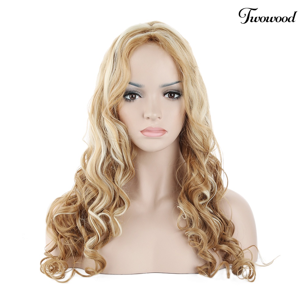 Twowood Fashion Wanita Panjang Mix Pirang Bergelombang Wig Seksi Keriting Alami Rambut Cosplay Wig