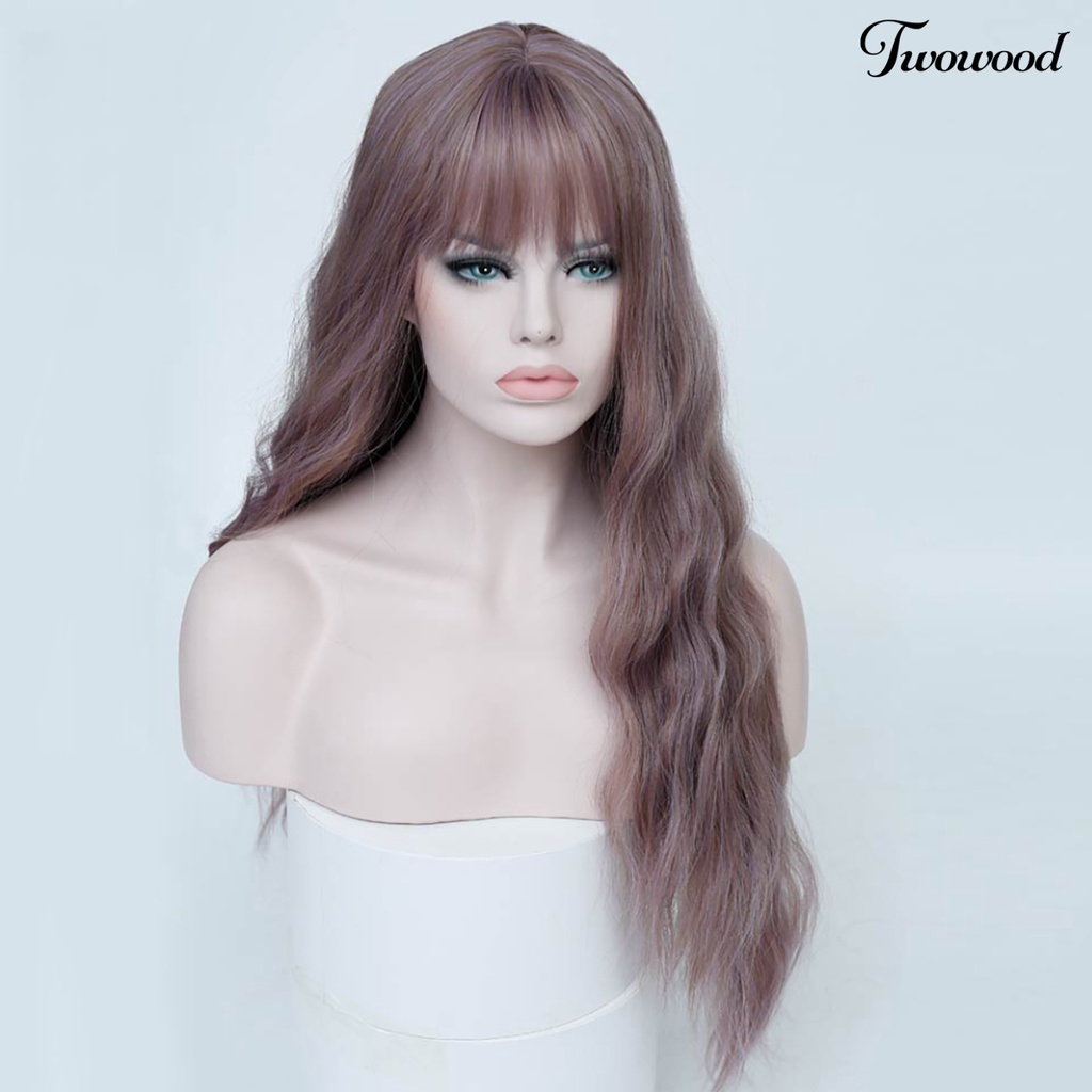 Twowood Wig Dengan Poni Cosplay Rambut Serat Panjang Keriting Suhu Tinggi Untuk Pesta