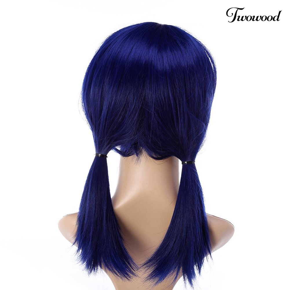 Twowood Stylish Cute 2ikat Rambut Biru Tua Lurus Wig Wanita Cosplay Pesta Sopak