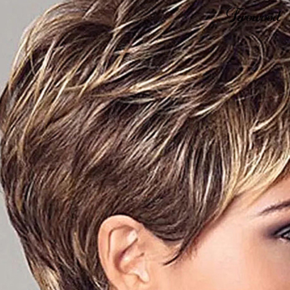 Twowood Wanita Fashion Rose Net Puff Alami Lurus Keriting Sintetis Pendek Wig Sopak