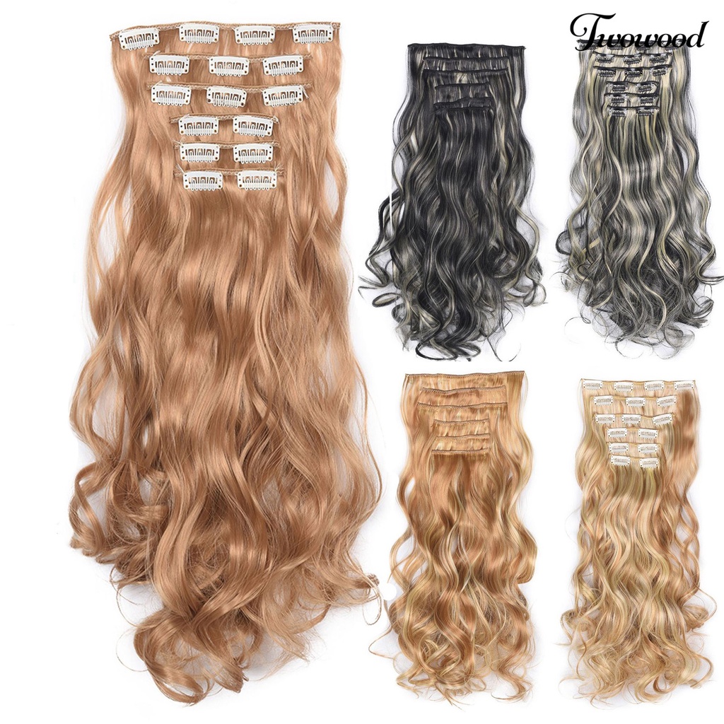 Twowood Wavy Wig Clip Rambut Panjang Ekstensi Keriting Alami Serat Suhu Tinggi Wanita Klip Wig Untuk Salon