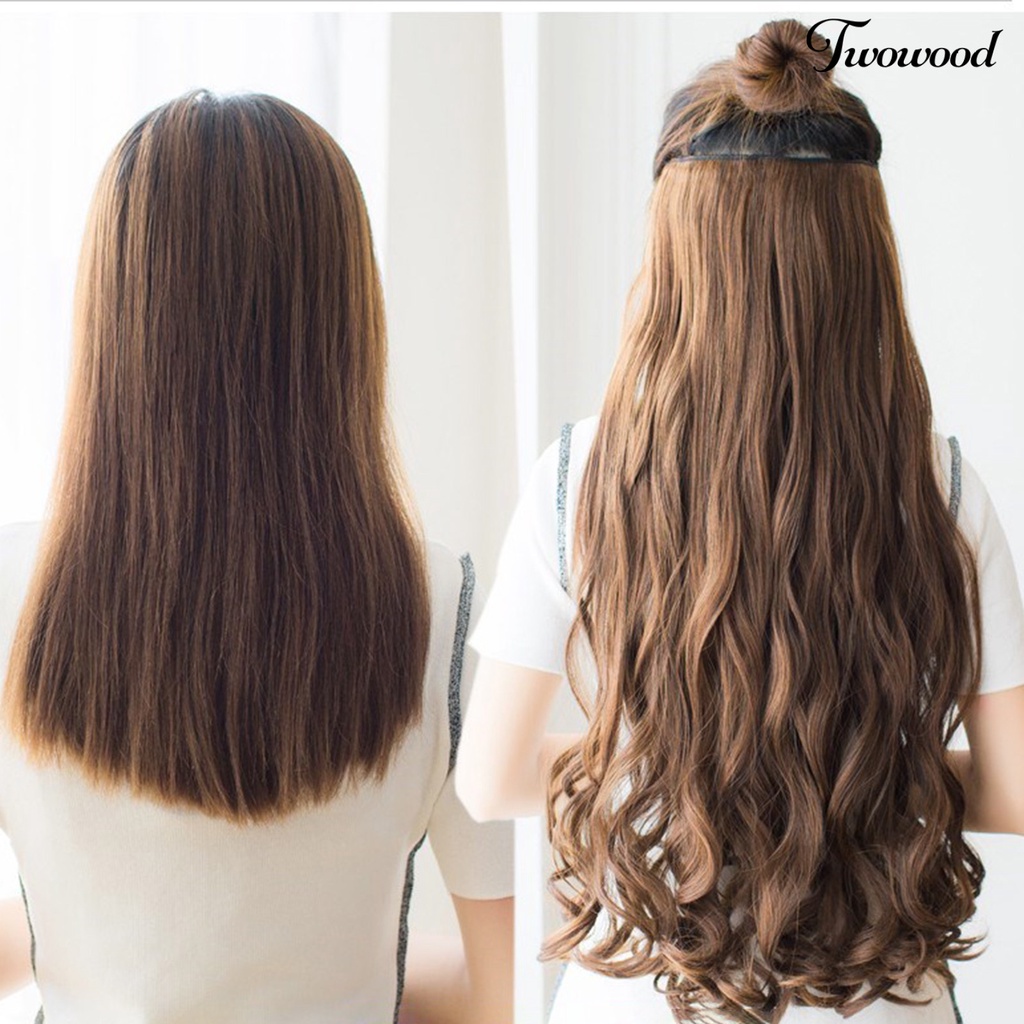 Twowood Wavy Wig Clip Rambut Panjang Ekstensi Keriting Alami Serat Suhu Tinggi Wanita Klip Wig Untuk Salon