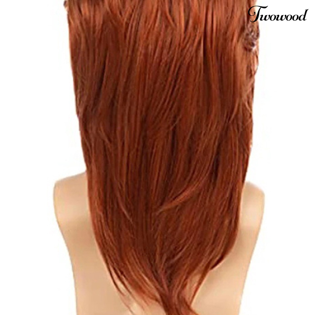 Twowood Wig Panjang Dyed Mudah Dipakai Berbulu Tahan Panas Fashion Role Play Props Suhu Tinggi Sutra Orange Rambut Panjang Pria Wig Untuk Kehidupan Sehari-Hari