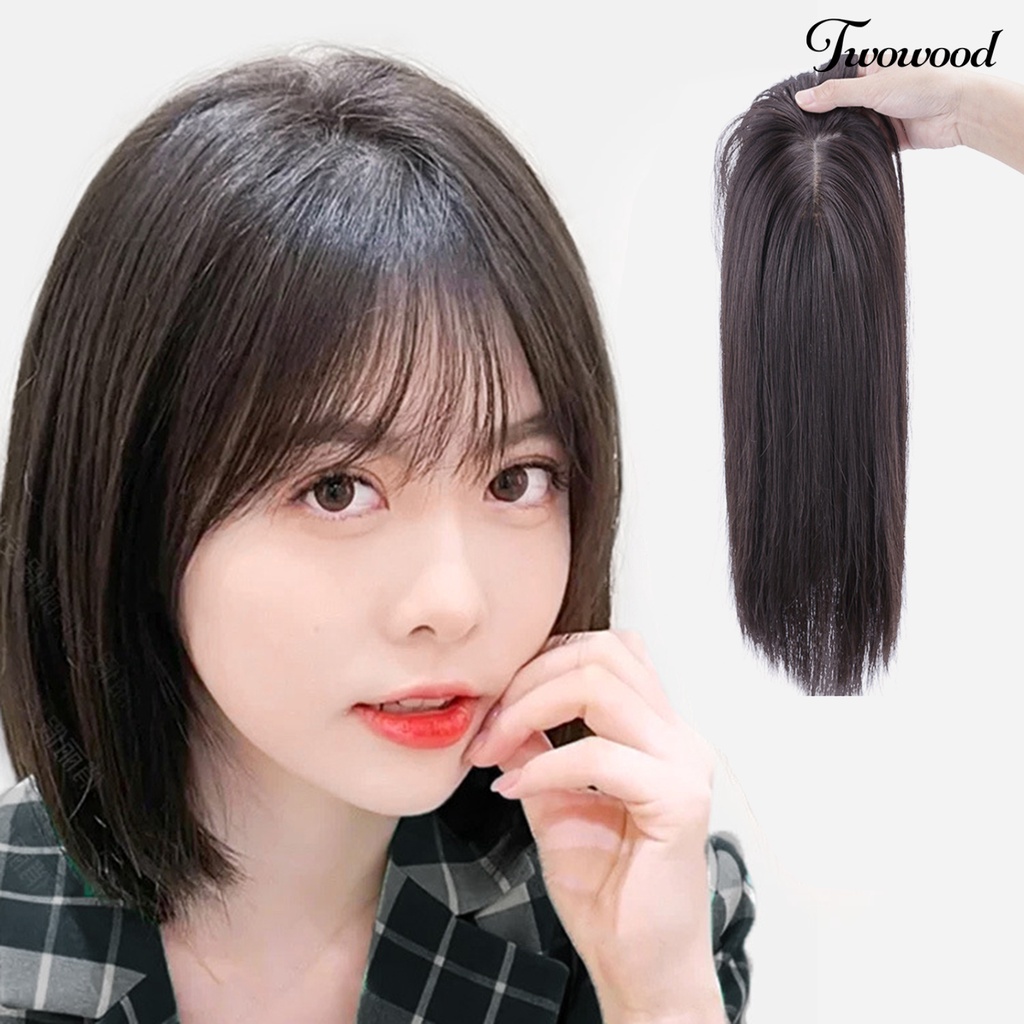 Twowood 25/35cm Wanita Wig Berbulu Breathable Natural Look Sintetis Wig Pendek Lurus Dengan Poni Alat Kosmetik Untuk Lady