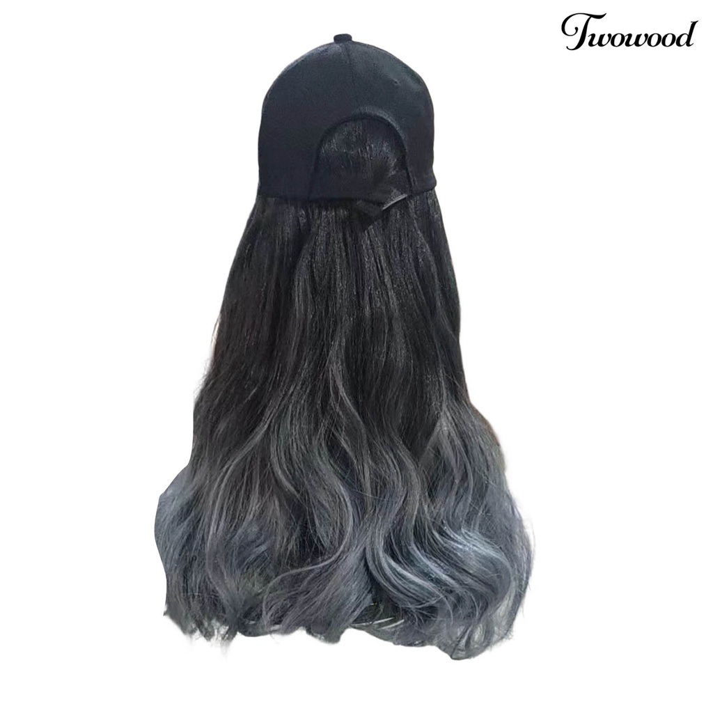 Twowood Wig Topi Ada Perm Berbulu Adjustable Elastis Band Non-Simpul Rambut-styling Bernapas Alami Gradiasi Warna Topi Baseball Wig Wanita Digunakan