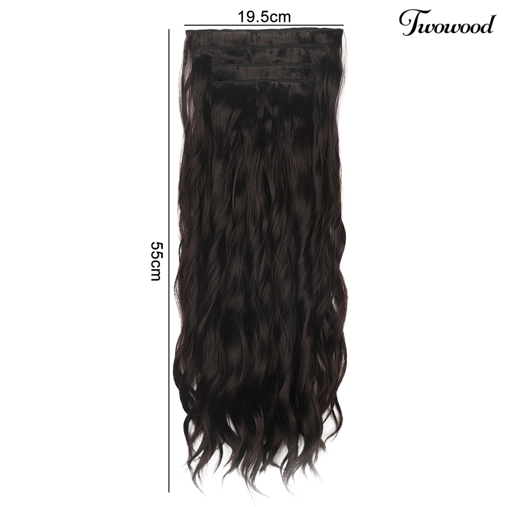 Twowood 1set 55cm Curly Hair Extension Dengan 4jepitan Rambut Berbulu Lembut Klip Serat Suhu Tinggi Dalam Panjang Bergelombang Hair Extension Daily Party Use