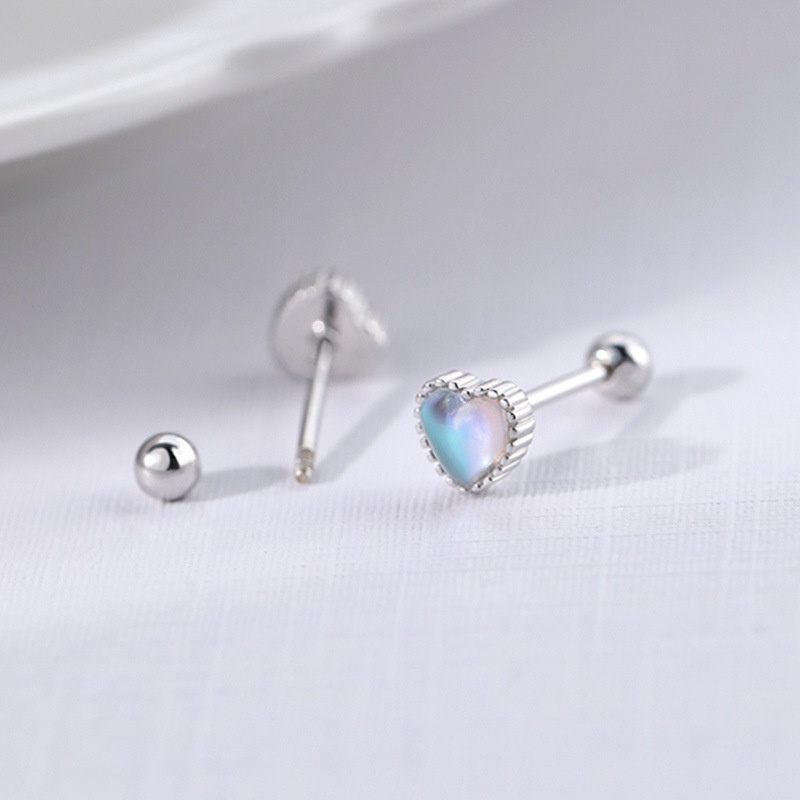 Anting Perak Hati Moonstone Y2K Kristal Stud Earring Untuk Wanita Fashion Perhiasan Aksesoris