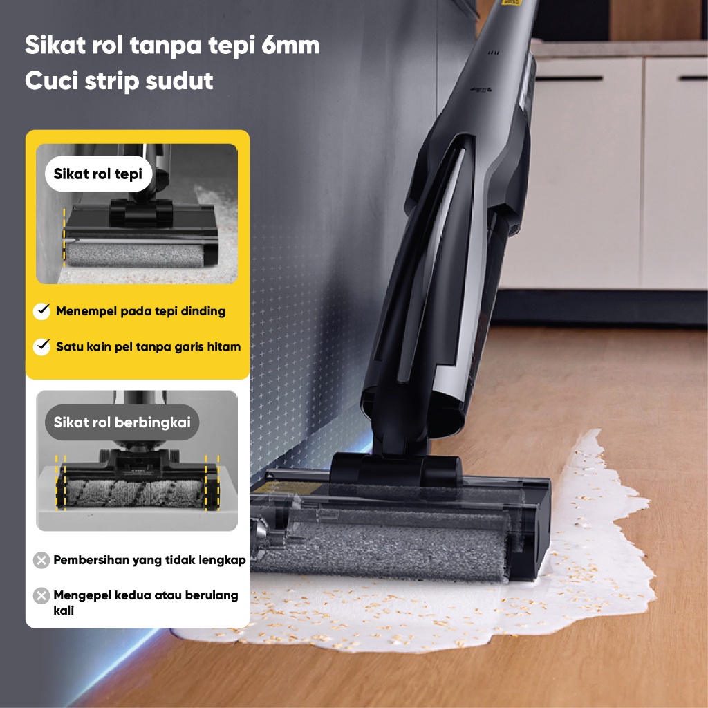 Deerma 15Kpa Cordless Wet Dry Vacuum Cleaner Double Roller Brush Intelligent Sterilization Vacuum Cleaner Smart self-cleaning VX96