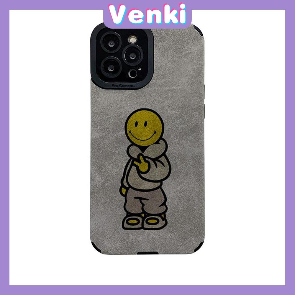 VENKI - Untuk iPhone 11 Case Leather Pupil Suede Case Soft Shockproof Cover Camera Simple Cute Superman Smile Kompatibel dengan iPhone 14 13 Pro max 12 Pro max xr xs 7Plus 8Plus