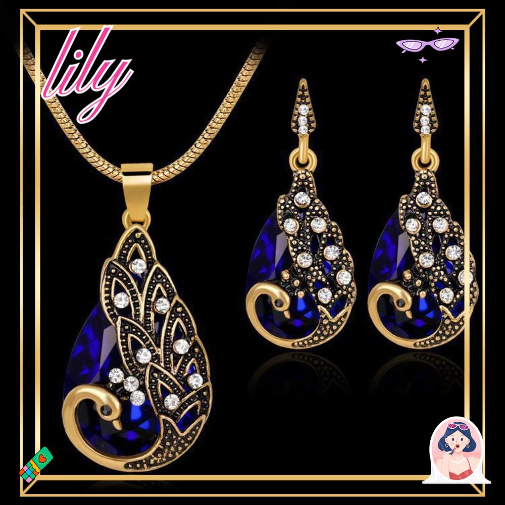 Set Anting LILY Vintage Elegan Fashion Perhiasan Pengantin Wanita Cubic