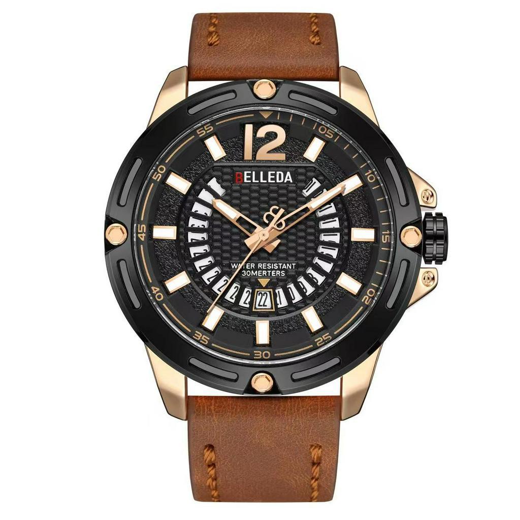 Buy 1 Get 1 BELLEDA  Jam Tangan Pria Belleda 9353 Kulit Mewah Kasual Tahan Air Stainless Steel