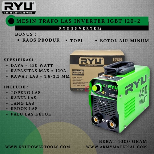 PROMO INVERTER RYU IGBT RYU ORIGINAL / MESIN TRAFO LAS RYU / TRAFO LAS / MESIN LAS RYU / MESIN RYU / TRAFO LAS 450 WATT / MESIN LAS MURAH / TRAFO RYU / LAS RYU / RYU ORIGINAL / TERLARIS @ARMYMATERIAL.LAMPUNG