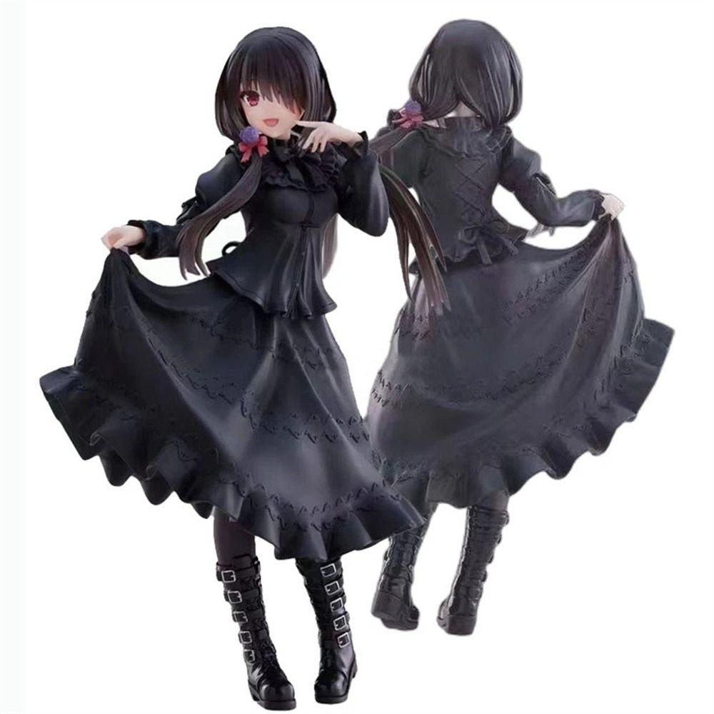 NEEDWAY Needway Kurumi Tokisaki Figure Hadiah Anak PVC Action Figure Gaun Hitam Pakaian Kasual Dekorasi Mobil Kurumi Model Tokisaki