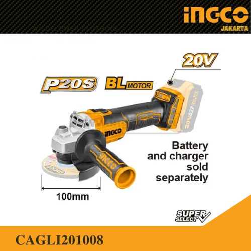 Gerinda Cordless 20V (4&quot;) Angle Grinder Brushless INGCO CAGLI201008