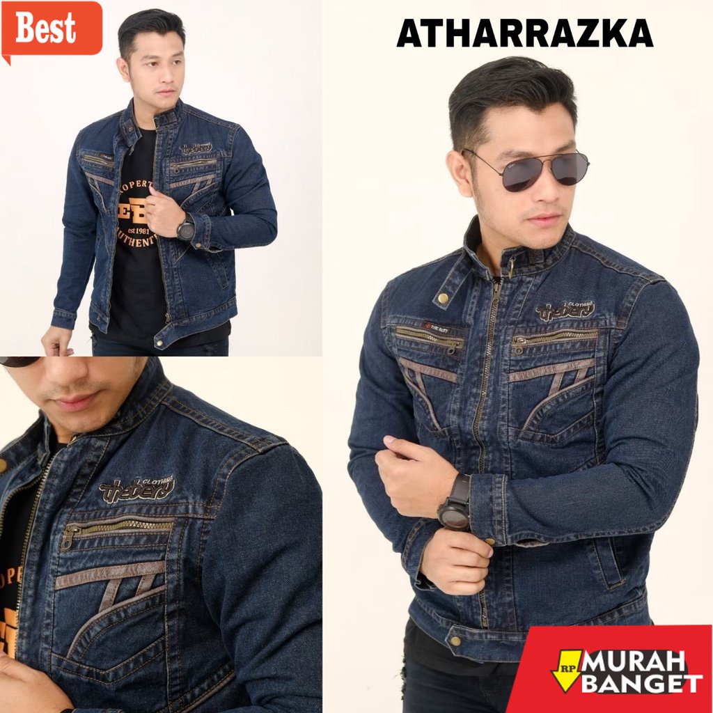 Jaket kulit pria terbaru- COD Jaket Jeans Pria Keren - Jaket Denim Pria - Jaket Jeans Logo Kulit THE