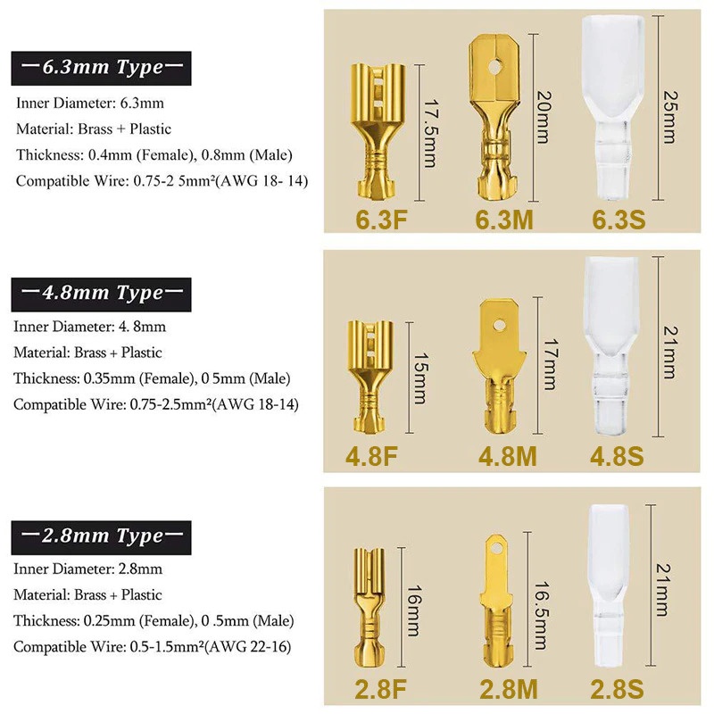 Paket isi 270 PCS Skun Terminal Kabel Kuningan Wire Crimp Connector Spade Insulation Sheath