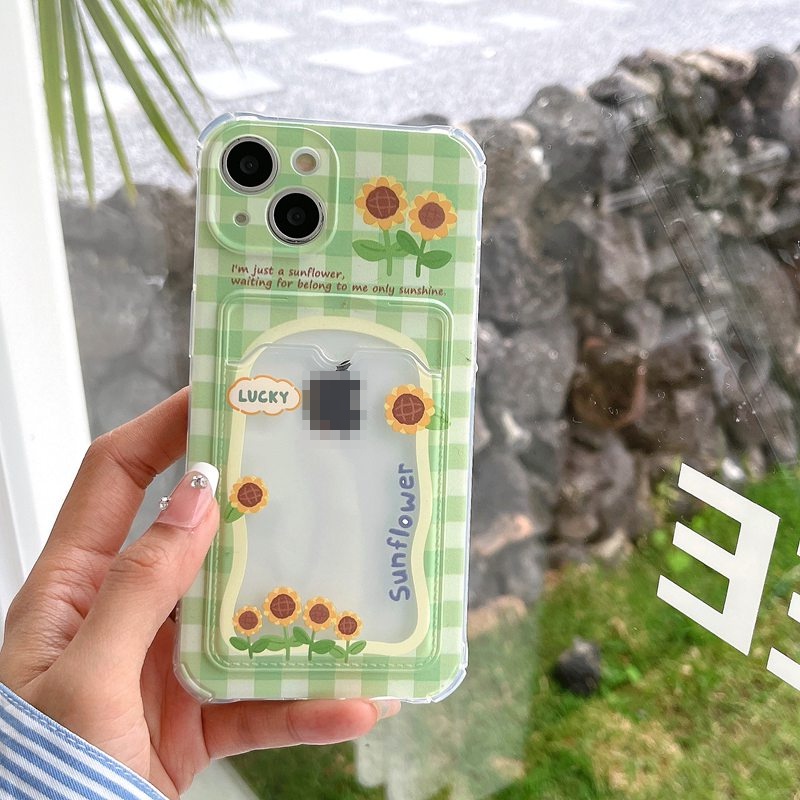 Card Case Summer Sunflower Soft Case HP iP iPhone 14 13 12 11 Pro X XS XR Max 7 8 + Plus Green FTD Casing Apple