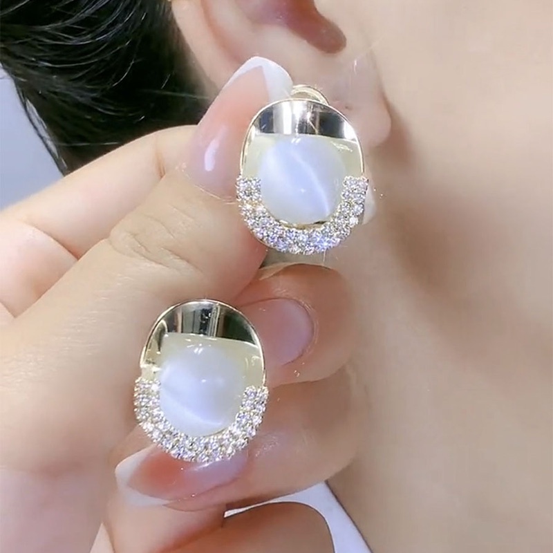 Jepang Korea Fashion Geometris Berlian Imitasi Opal Temperamen Anting Indah Unik