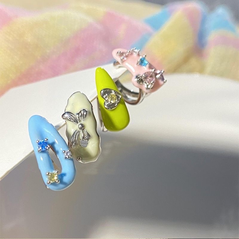 Ahellogirl Cool Ins Color Cream Macaron Telinga Tulang Klip Zirkon Drip Glaze Niche Gadis Lucu Hantu Kuda Kepribadian Anting