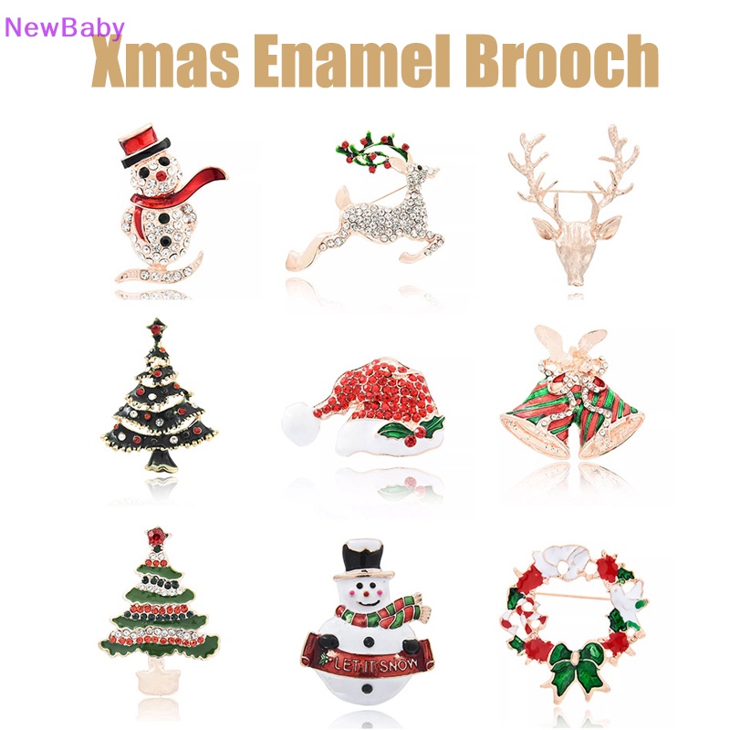 Newbaby Shiny Christmas Enamel Bros Elk Snowman Santa Claus Pohon Logam Pin Xmas Tahun Baru Pesta Perjamuan Harian Pin Dekorasi Hadiah ID