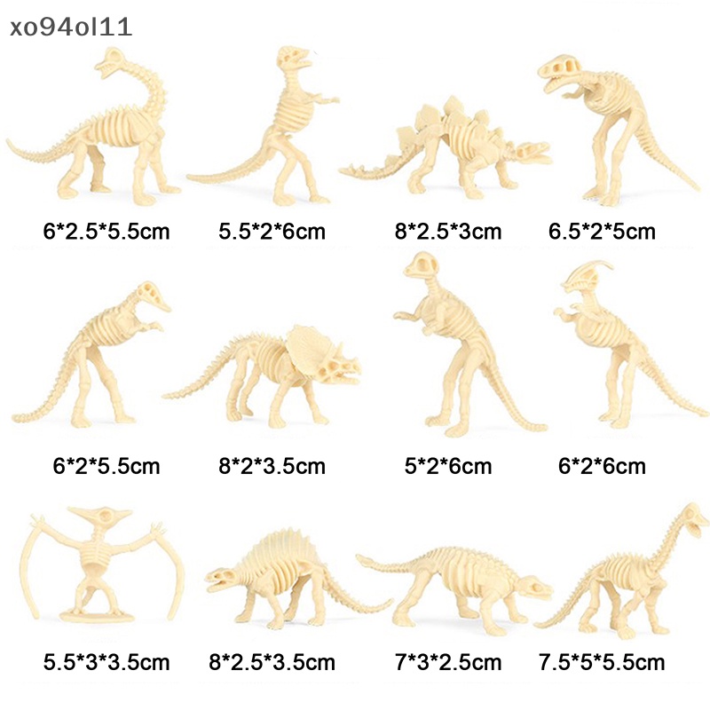 Xo 12pcs Mainan Dinosaurus Model Simulasi Kerangka Fosil Set Mini Action Figure OL