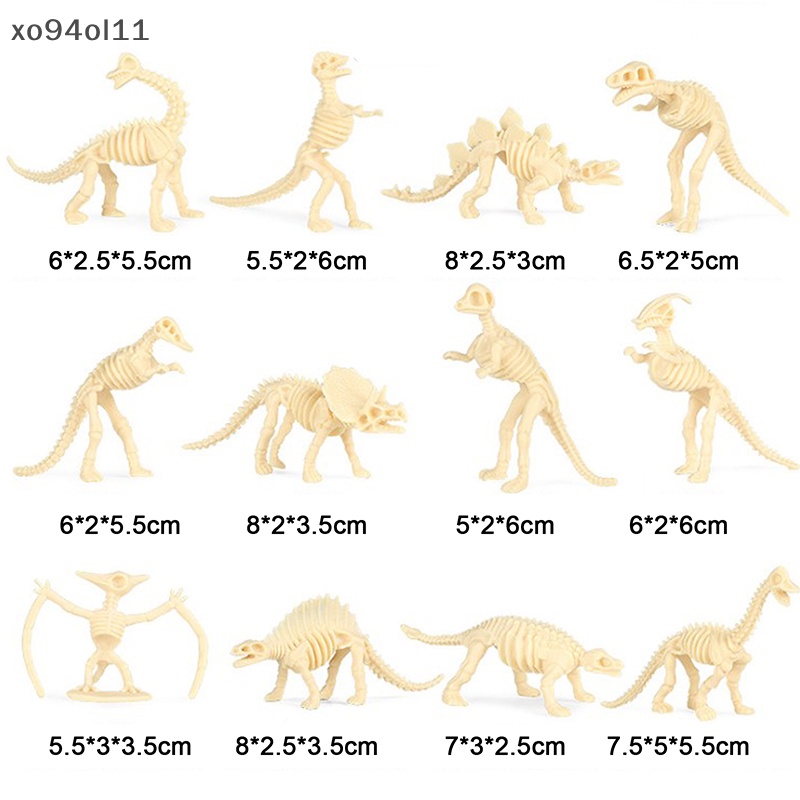 Xo 12pcs Mainan Dinosaurus Model Simulasi Kerangka Fosil Set Mini Action Figure OL