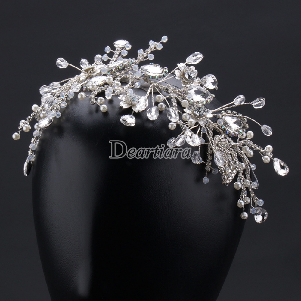 Kaca Kristal Buatan Tangan Murni Fashion Bridal Ornamen Perak Rambut Band Bridal Hiasan Kepala