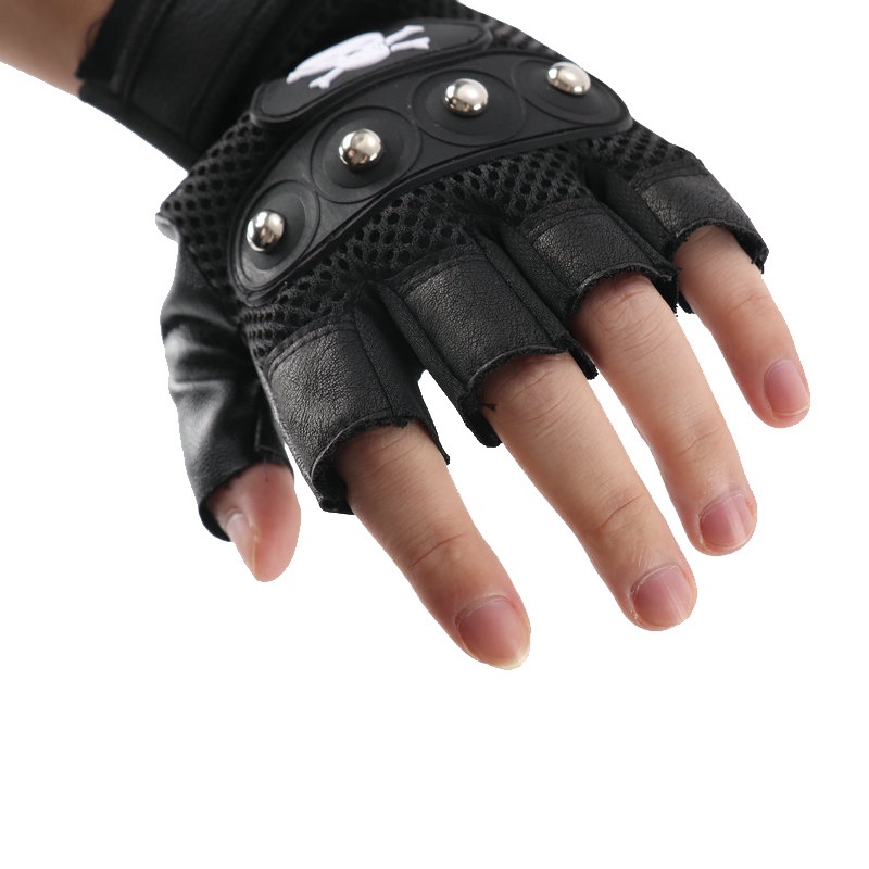 Sarung Tangan Motor Pria Setengah Jari Half Finger Motif Tengkorak Trail Sporty Fitness Gloves Fashion Riding HNF