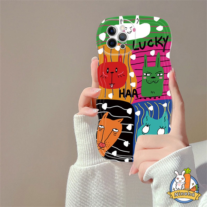 IPHONE Casing Ponsel Sambungan Kartun Graffiti Kreatif Kompatibel Untuk Iphone14 13 12 11 Pro Max X Xr Xs Max 87 6 6s Plus SE 2020komme des Garcons Wavy Edge Case Shockproof Back Cover