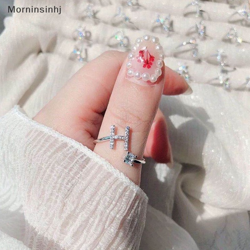 Mornin Berlian Imitasi Bersinar 26huruf Cincin Adjustable Mode Baru Inisial A-Z Alfabet Pembukaan Cincin Untuk Wanita Pesona Perhiasan Hadiah id